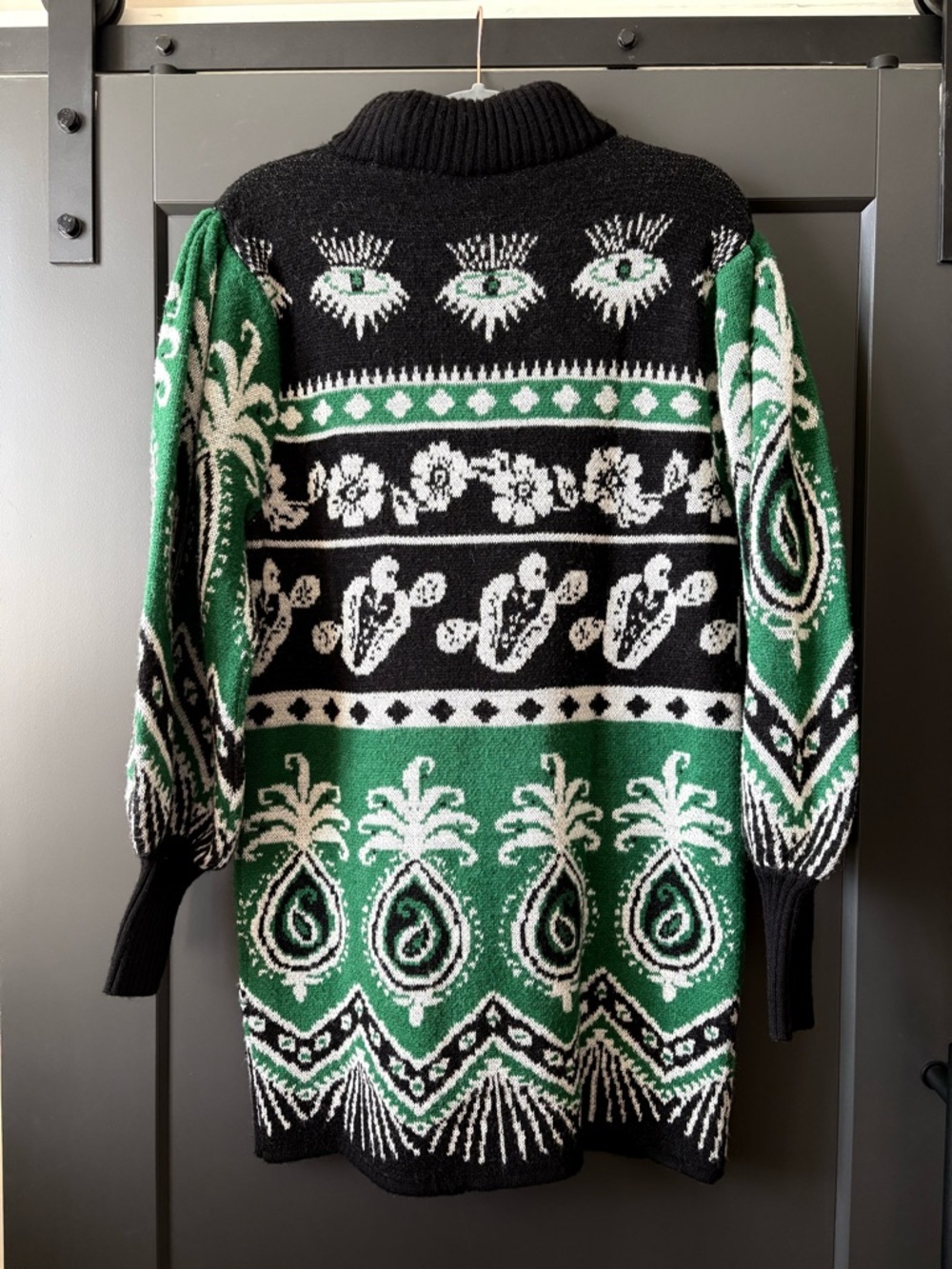 FARM Rio Black, Green & White Patterned Long-Sleeve Knit Dress - Picture 6 of 9